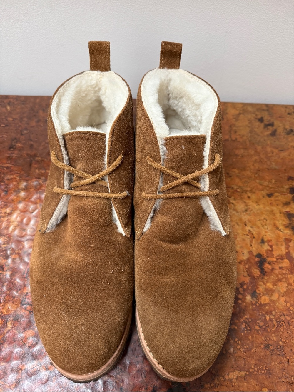 beek Tan Suede Shearling-Lined Ankle Booties, EUC,8.5